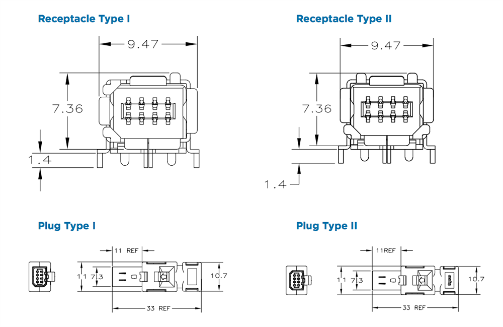 Mechanical Drawing - TE Connectivity Industrial Mini I/O Connectors